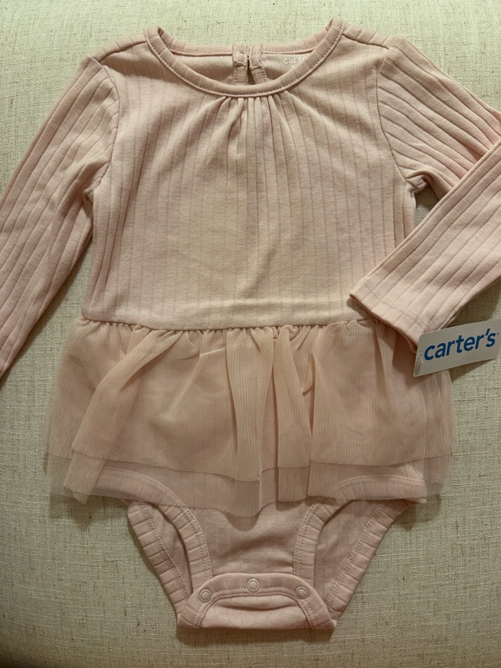 Baby Girl 18 Months Carter's Light Pink Ribbed Tulle Dress Bodysuit NEW